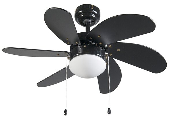 Stropni ventilator črn z lesnim potiskom 80 cm z vlečno vrvico - Fresh