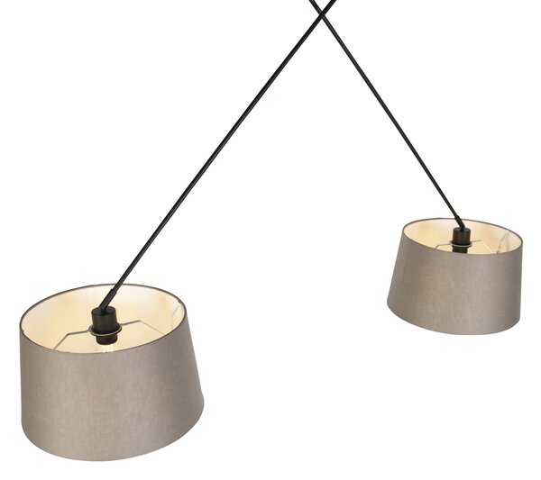 Visiča svetilka črna z lanenimi senčili taupe 35 cm 2-luč - Blitz