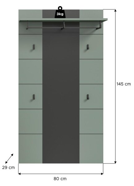 Livetastic Garderobni Panel Canu, Sivozelena
