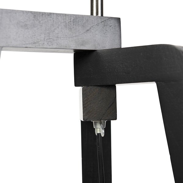 Stoječa svetilka črna tripod z rjavim in bež črtastim senčilom 50cm - Puros
