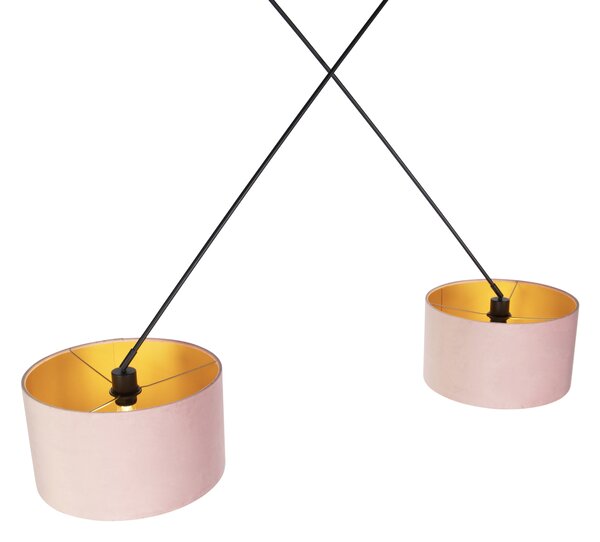 Visiča svetilka črna s sivo-rožnatimi in zlatimi žametnimi odtenki 35 cm 2-luč - Blitz