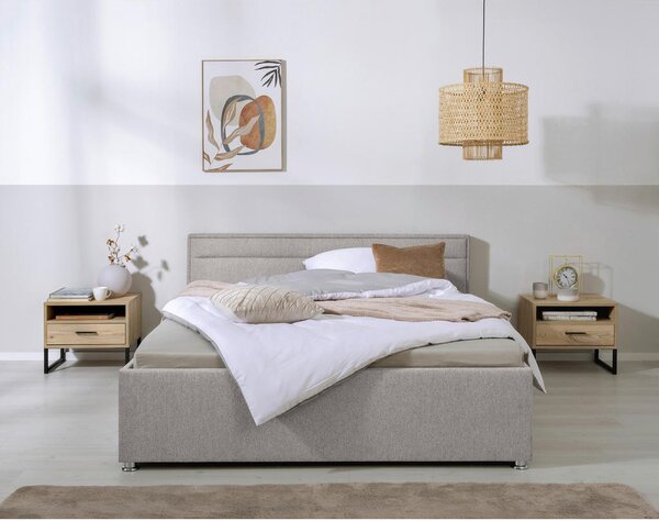 OBLAZINJENA POSTELJA 160 cm x 200 cm , les, kovina, umetna masa, tekstil svetlo siva