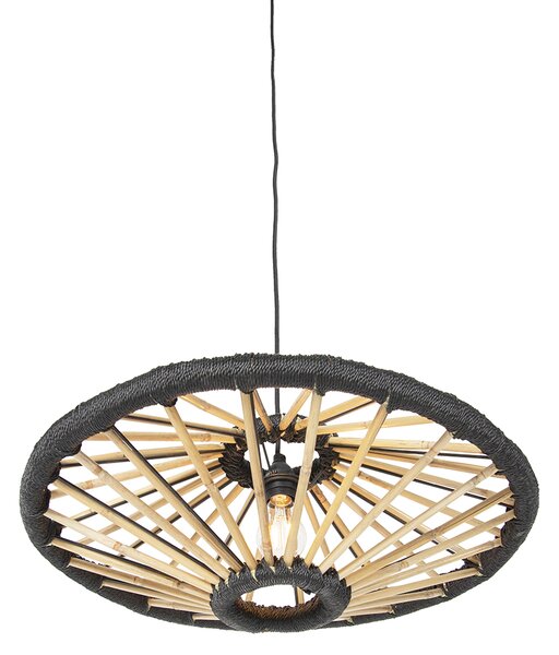 Orientalska viseča svetilka bambus s črno 60 cm - Evalin