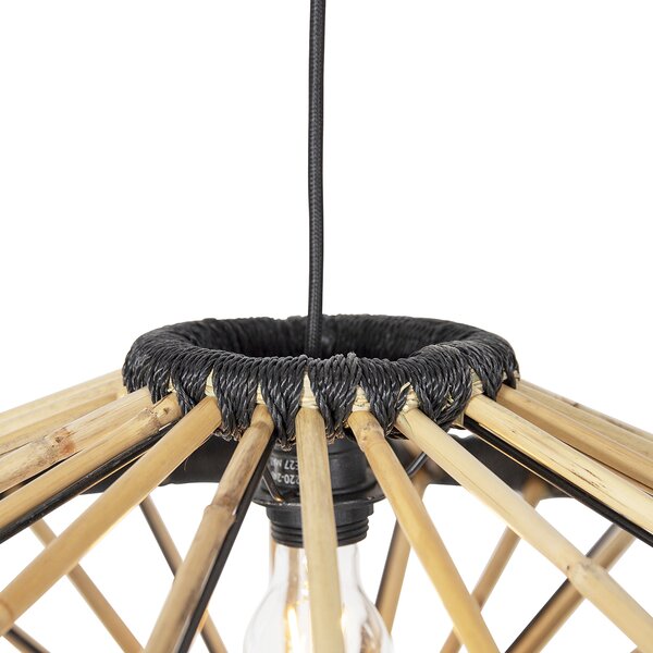 Orientalska viseča svetilka bambus s črno 60 cm - Evalin