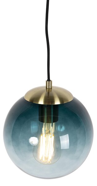 Art Deco viseča svetilka medenina z ocean modrim steklom 20 cm - Pallon