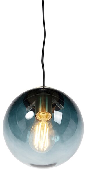 Art Deco viseča svetilka medenina z ocean modrim steklom 20 cm - Pallon
