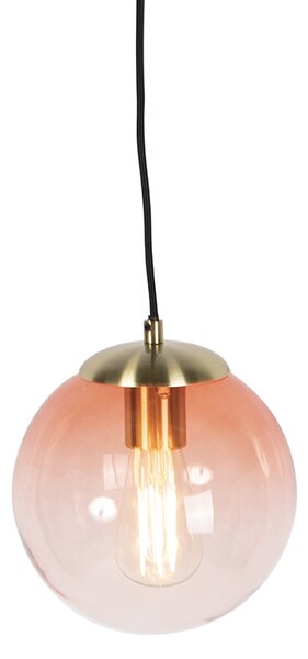 Art Deco viseča svetilka medenina z roza steklom 20 cm - Pallon