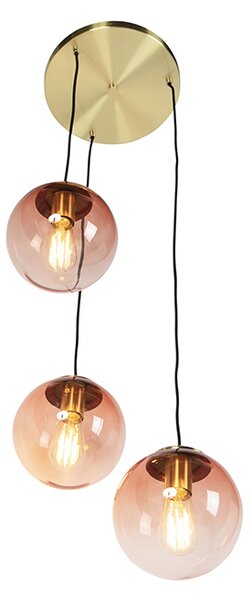 Ustvarjalna viseča svetilka v slogu Art Deco medenina 45 cm 3-lučna roza - Pallon