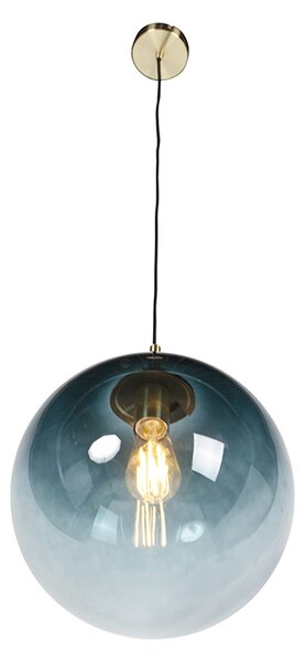 Art Deco viseča svetilka medenina z ocean modrim steklom 33 cm - Pallon