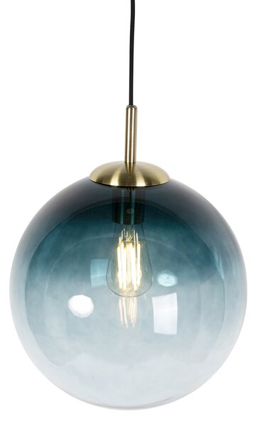 Art Deco viseča svetilka medenina z ocean modrim steklom 33 cm - Pallon