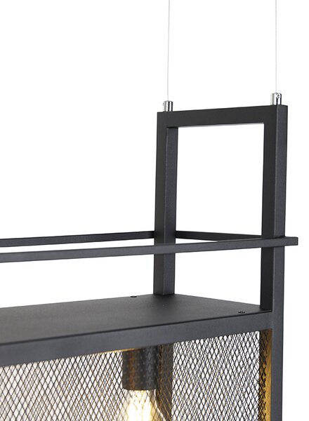 Industrijska viseča svetilka črna z mrežo 4-luč - Cage Rack