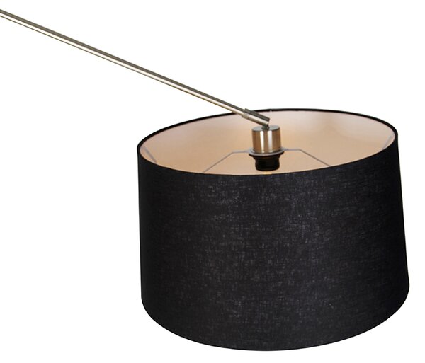 Moderna stoječa svetilka jeklo z odtenkom črnega lanu 45 cm - Editor