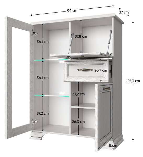 KONDELA Komoda z vitrino 1D1W1S1B, woodline krem, TIFFY 09