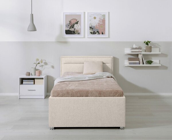 OBLAZINJENA POSTELJA 90 cm x 200 cm , les, kovina, umetna masa, tekstil naravne barve