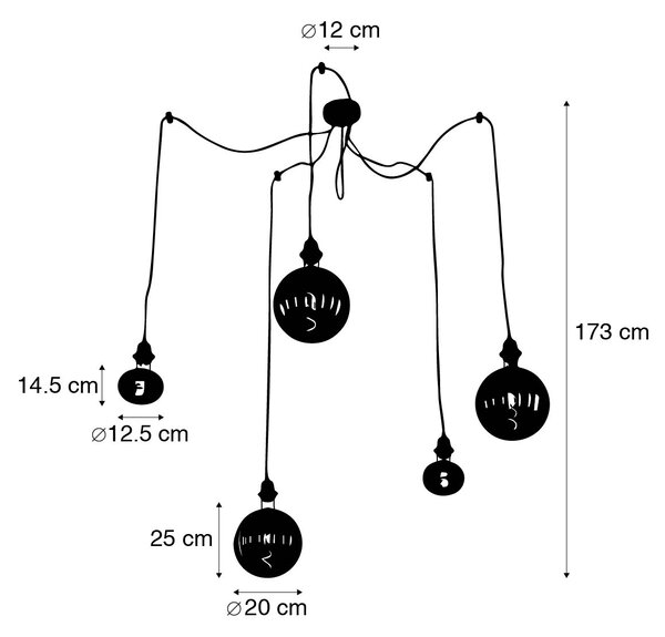 Viseča svetilka črna 5 luči vključno z LED zatemnitvijo dima - Cava Luxe