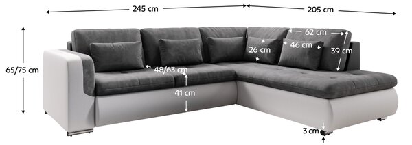 KONDELA Raztegljiva sedežna garnitura, bela/siva, desna, FURUD L ROH