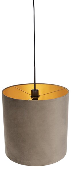 Visilna svetilka s taupe žametno senčilo z zlatom 40 cm - Combi