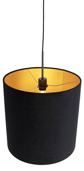 Visilna svetilka s črnim žametno senčilom z zlatom 40 cm - Combi