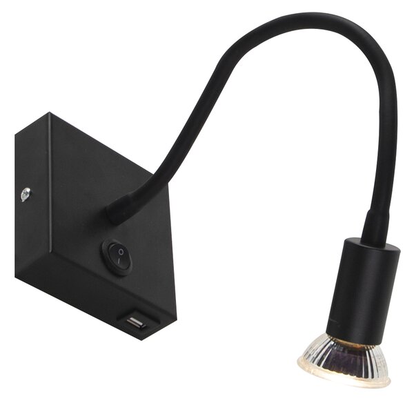 Sodobna fleksibilna stenska svetilka USB črna - Zeno