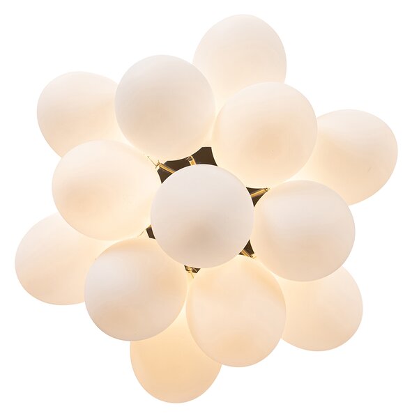 Stropna svetilka v slogu Art Deco črna z opalom 3-luč - Uvas