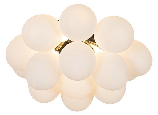 Art Deco stropna svetilka črna z opalom 4-luč - Uvas