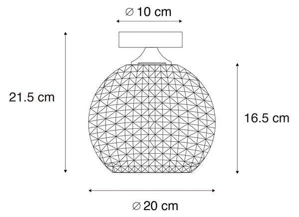 Stropna svetilka Art Deco črna z dimljenim steklom - Sphere