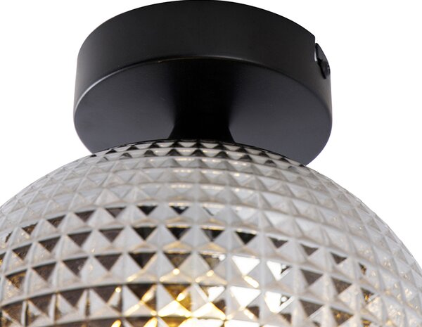 Stropna svetilka Art Deco črna z dimljenim steklom - Sphere
