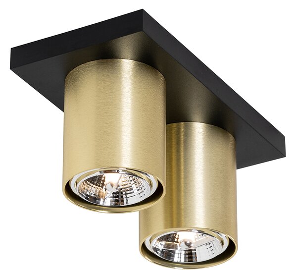 Sodobni stropni reflektor črne barve z zlatom 2-luč - Tubo