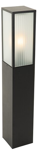 Stoječa zunanja svetilka črna z rebrastim steklom 80 cm IP44 - Charlois