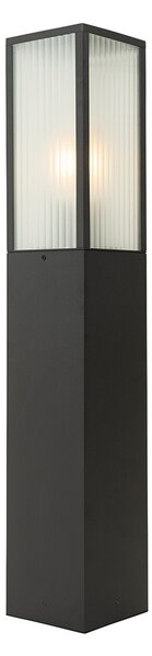 Stoječa zunanja svetilka črna z rebrastim steklom 80 cm IP44 - Charlois