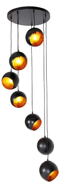 Visiča svetilka črna z zlatim notranjim delom 7-luč - Crooked Cluster