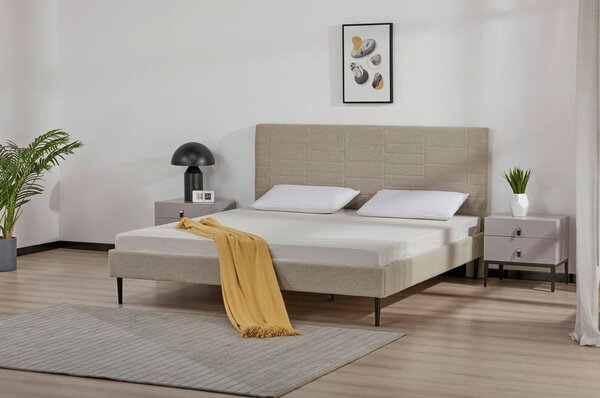 OBLAZINJENA POSTELJA 180 cm x 200 cm , tekstil, les, kovina bež