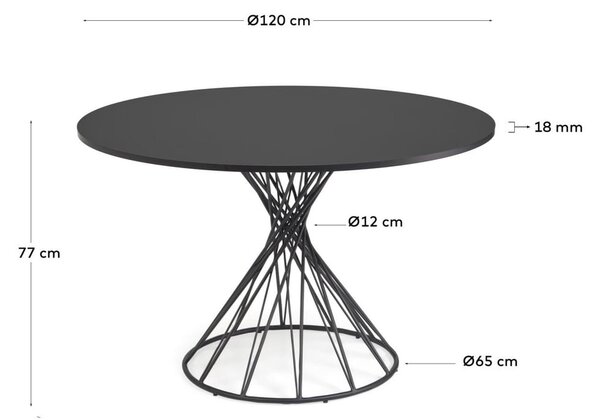 Črna okrogla jedilna miza s črno mizno ploščo ø 120 cm Niut – Kave Home