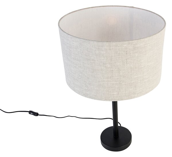 Moderna namizna svetilka črna s platnenim senčilom svetlo sive barve 35 cm - Simplo