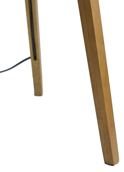 Lesena stoječa svetilka z bež in belo črtasto senčilo 50 cm - Tripod Classic