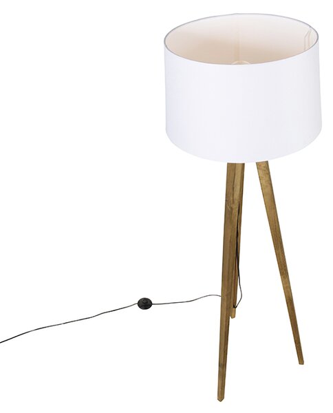 Rustikalna talna svetilka s trojno nogo vintage les z belim lanenim odtenkom 45 cm - Tripod Classic