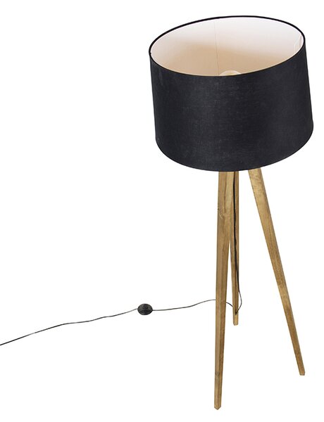 Rustikalna talna svetilka s tripodom Vintage les s platnenim odtenkom črna 45 cm - Tripod Classic