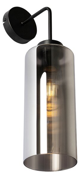 Stenska svetilka v slogu Art Deco črna z dimljenim steklom - Laura