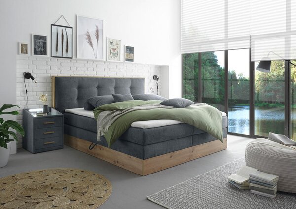 POSTELJA BOXSPRING 180 cm x 200 cm , les, tekstil, leseni material antracit