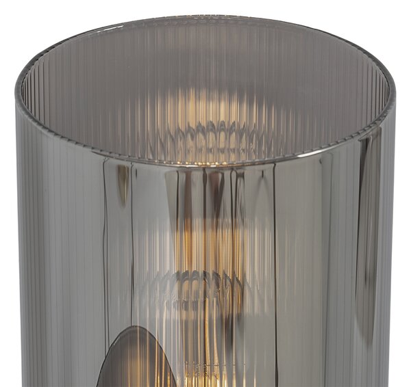 Art Deco namizna svetilka črna z dimljenim steklom 2-luč - Laura