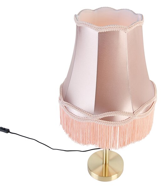 Klasična namizna svetilka medenina z Granny senčilom roza 30 cm - Simplo