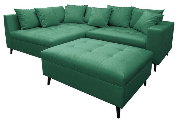 Ecksofa inkl. Hocker, mikrovlakna zelena