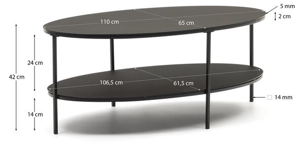 Črna mizica s stekleno mizno ploščo 65x110 cm Fideia – Kave Home