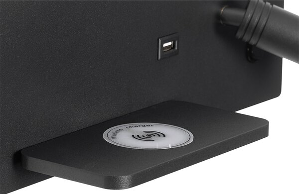 Set dveh stenskih svetilk črne barve, vključno z LED z USB in indukcijskim polnilnikom - Riza