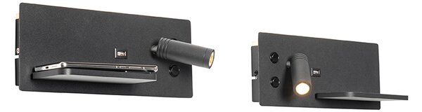 Set dveh stenskih svetilk črne barve, vključno z LED z USB in indukcijskim polnilnikom - Riza