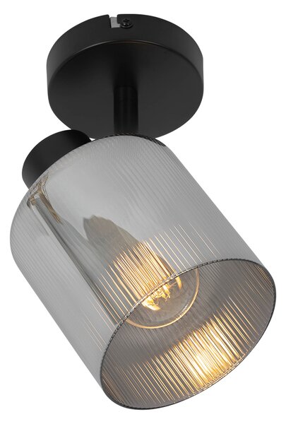 Stropni reflektor v slogu Art Deco črne barve z dimljenim steklom, nastavljiv - Laura