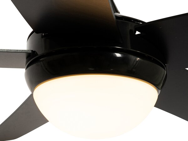Pametni stropni ventilator črn z lesnim potiskom 132 cm vklj. LED možnost zatemnitve z daljinskim upravljalnikom - Cool