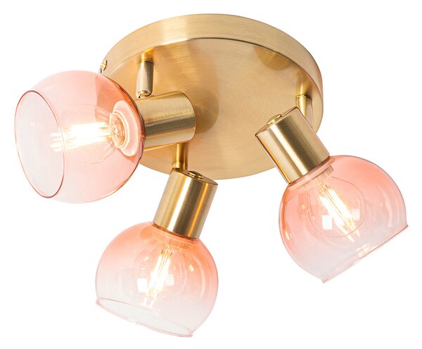 Stropni reflektor v slogu Art Deco zlato s pink steklom 3-luč - Vidro