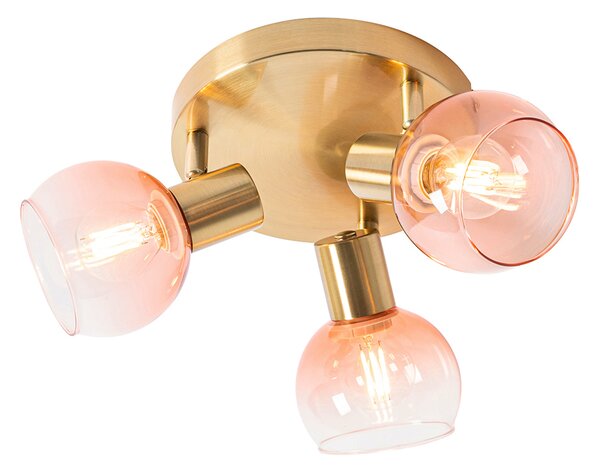 Stropni reflektor v slogu Art Deco zlato s pink steklom 3-luč - Vidro