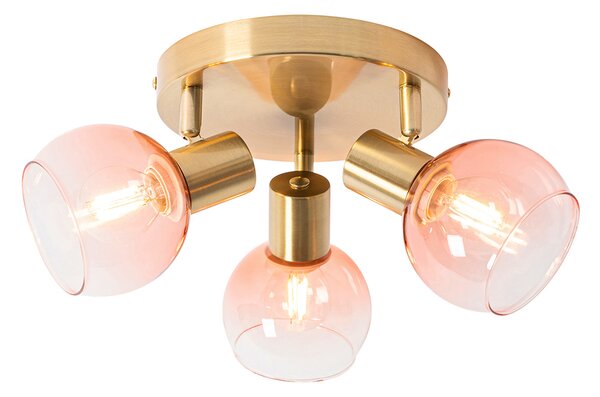 Stropni reflektor v slogu Art Deco zlato s pink steklom 3-luč - Vidro